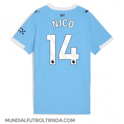 Camiseta Manchester City Nico Gonzalez #14 Primera Equipación Replica 2025-26 para mujer mangas cortas Camiseta Manchester City Nico Gonzalez #14 Primera Equipación Replica 2025-26 para mujer mangas cortas
